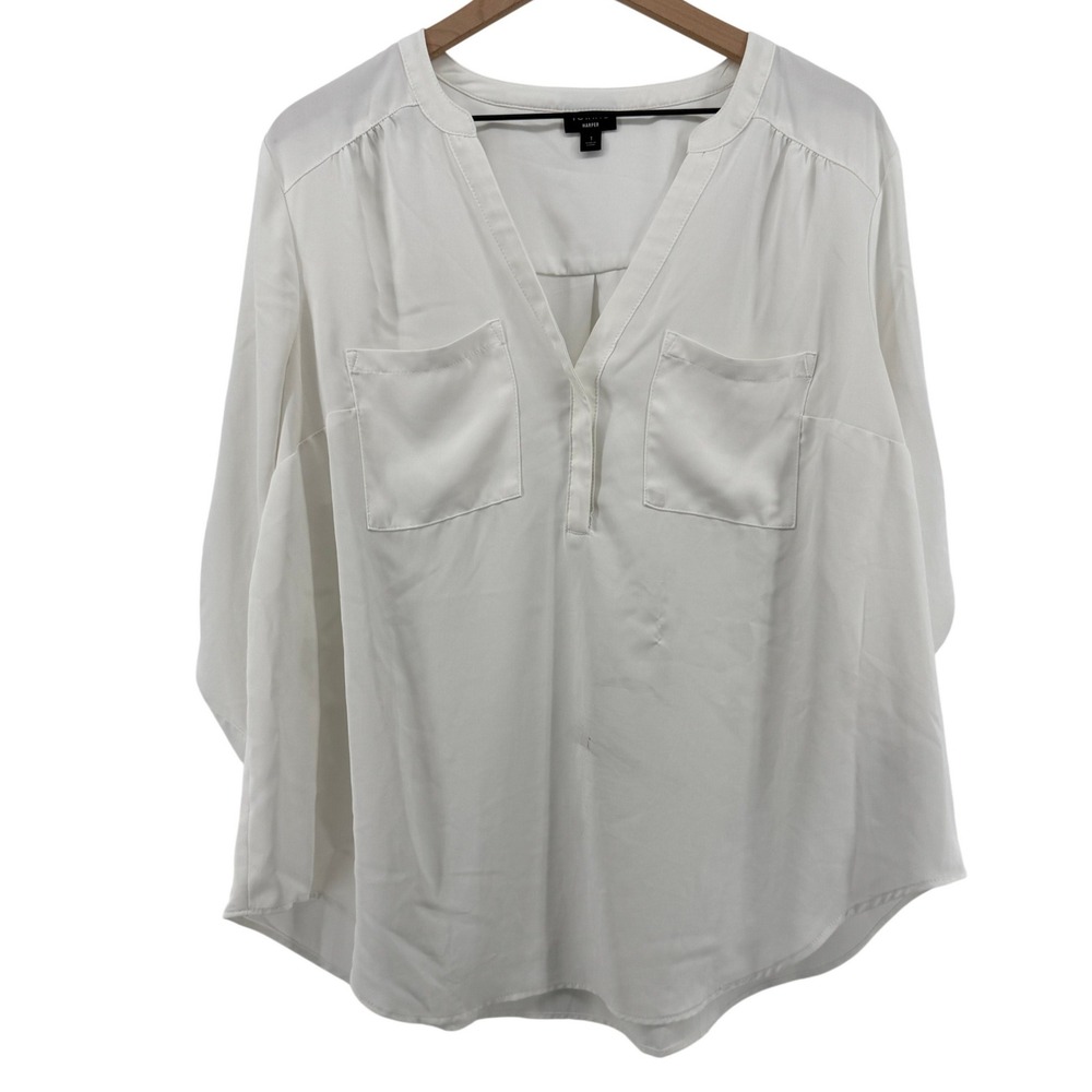 Torrid Harper Challis 3/4 Sleeve V-Neck Blouse White Women 1X Flowy Lightweight